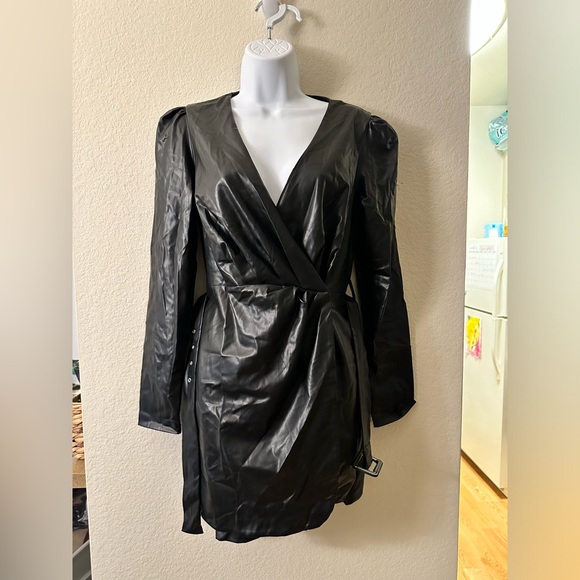 ASOS Black Faux Leather Wrap Dress - Picture 3 of 5